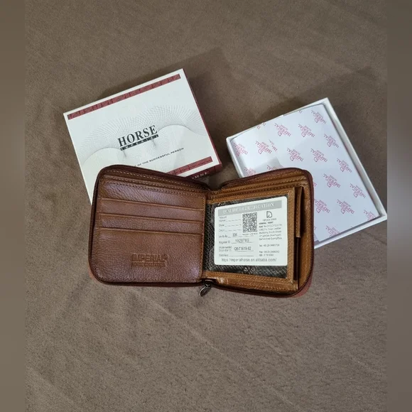 Horse Imperial Zippered Leather Mens Wallet Brown Color Brand New. - Picture 3 of 8